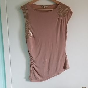 Aysymetrical blush coloured top with sequin detail